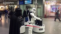 Darth Vader and stormtrooper at St Pancras station