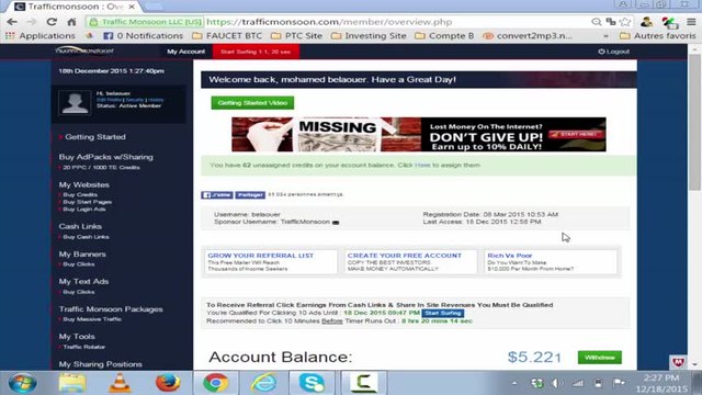 شرح الموقع المجاني الرائع Trafficmonsoon (اثبات الدفع على المباشر)