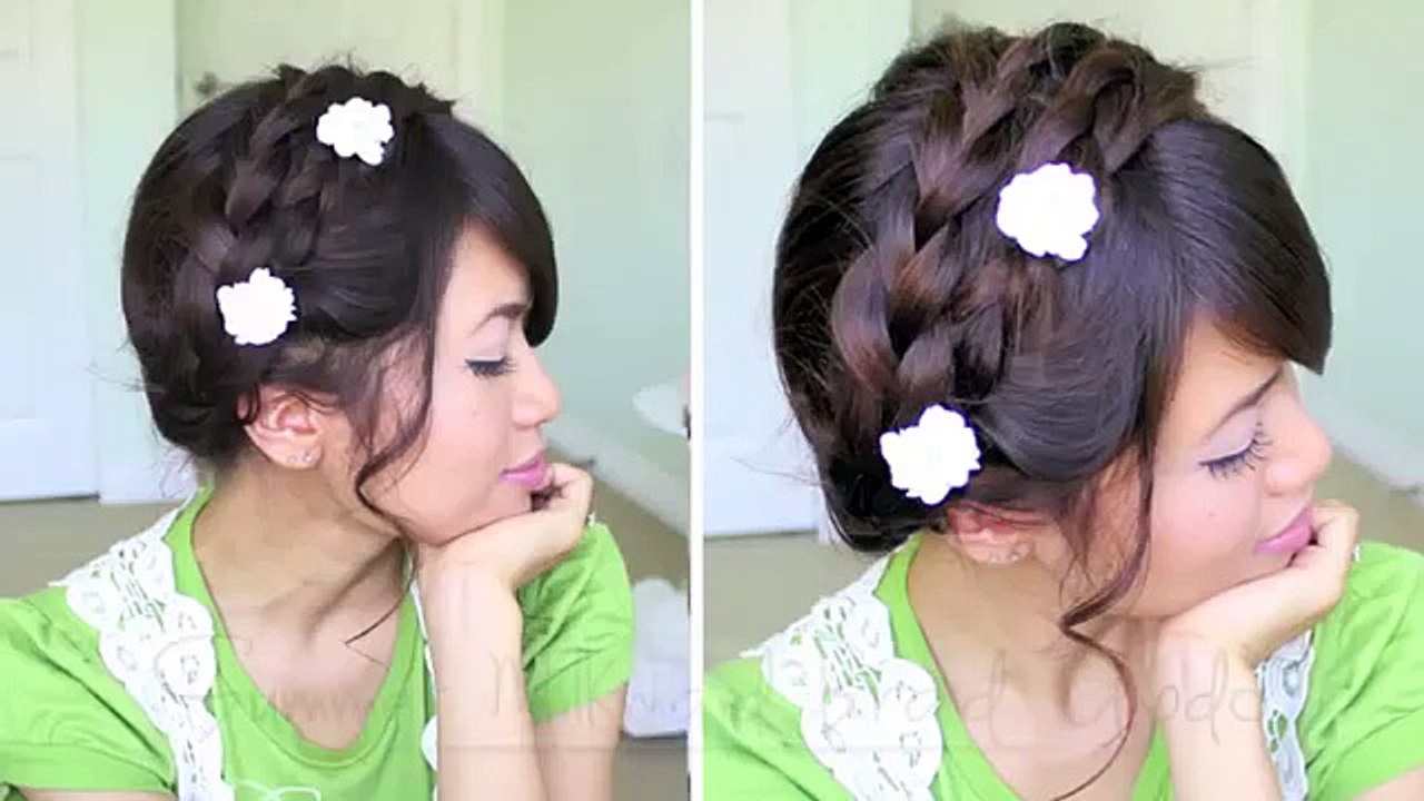 Summer Milkmaid Braided Updo Hairstyle for Medium Long Hair Tutorial