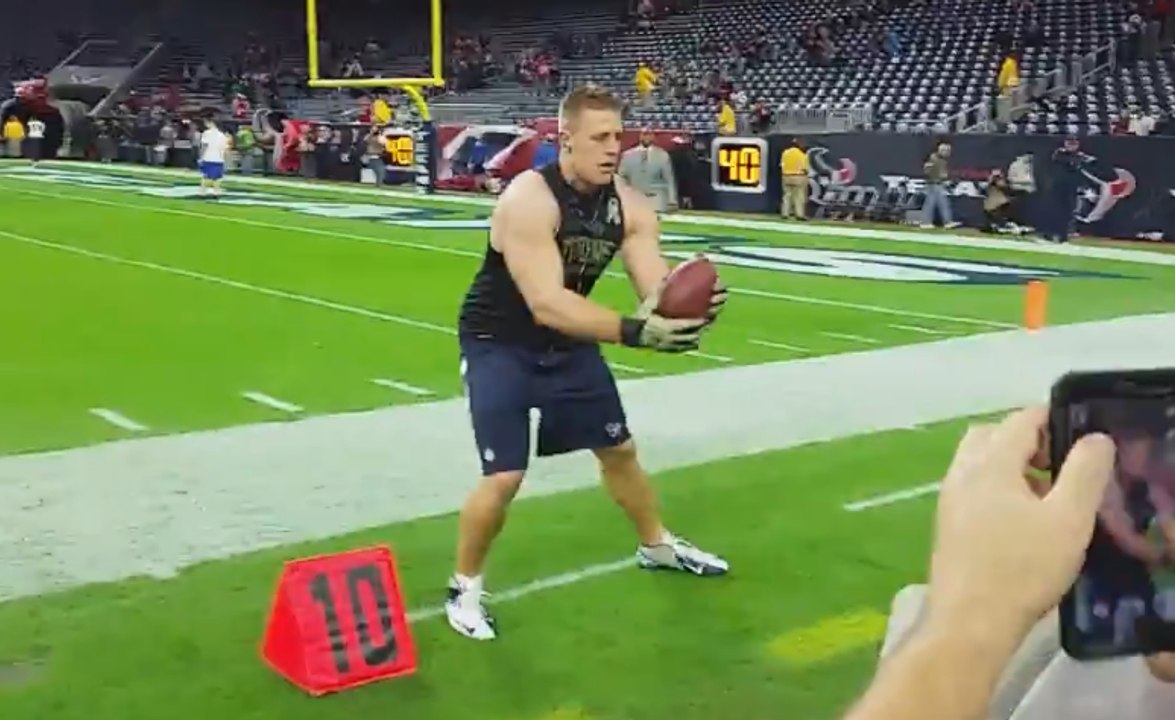 JJ Watt gets swatted while practicing with fans