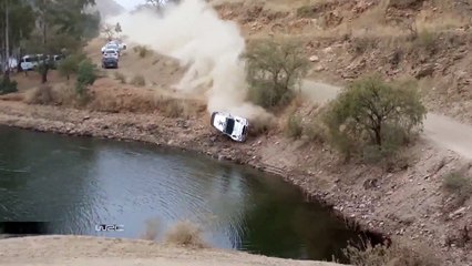 meksika rallisinde suya uçan ralli pilotu