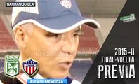Alexis Mendoza en la previa entre Nacional y Junior · Liga Águila 2015-II (final, vuelta)