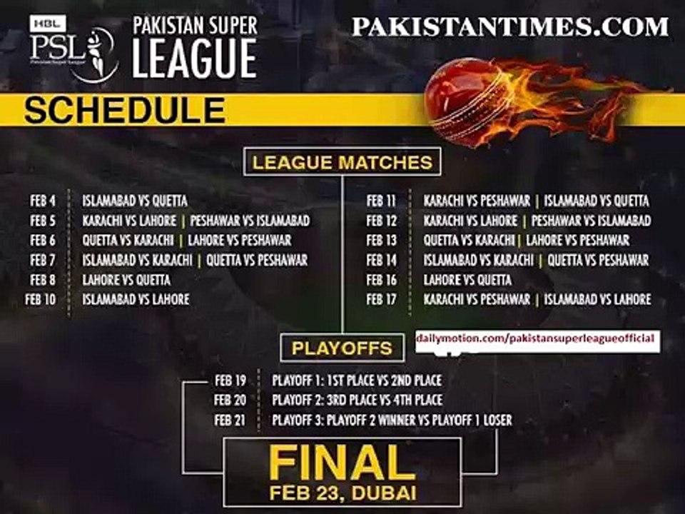 official schedule of PSL 2016 fixtures has been announced