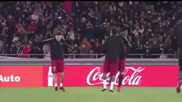 Messi Neymar Suarez in the Field before River Plate vs Barcelona Game