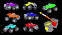 Camions dessin animé pour bébé. Apprenez les couleurs et les chiffres avec les monsters trucks