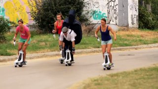 Slalom scene from the GausWheel Spirit Double Bass the new freestyle urban scooter