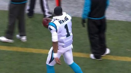 Cam Newton goes for the sideline INT