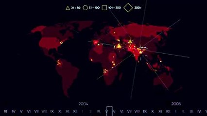 A time lapse map of 15 years of terror