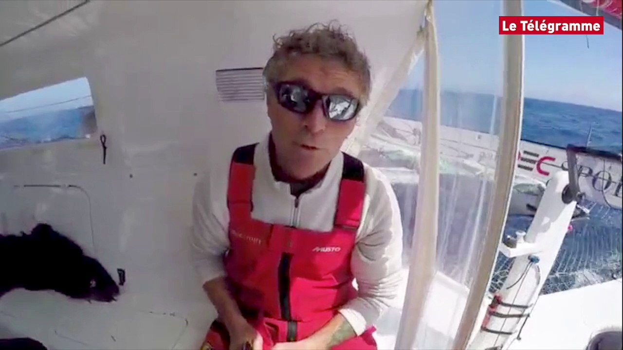 Trophée Jules Verne. Idec Sport : Bernard Stamm, animateur de "blind test"