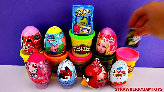 Shopkins Barbie Peppa Pig Kinder Surprise TMNT Spiderman Angry BIrds Surprise Eggs StrawberryJamToys