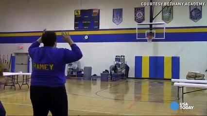 Mom makes miracle halfcourt shot and wins kid free tuition  Dailymotion