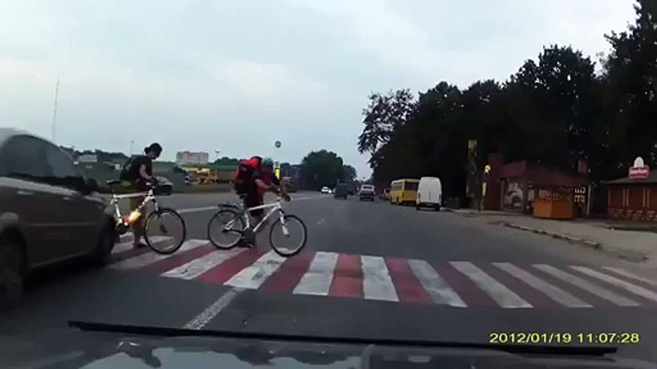 Road Accident Car Driver Hits Girl With A Bicycle