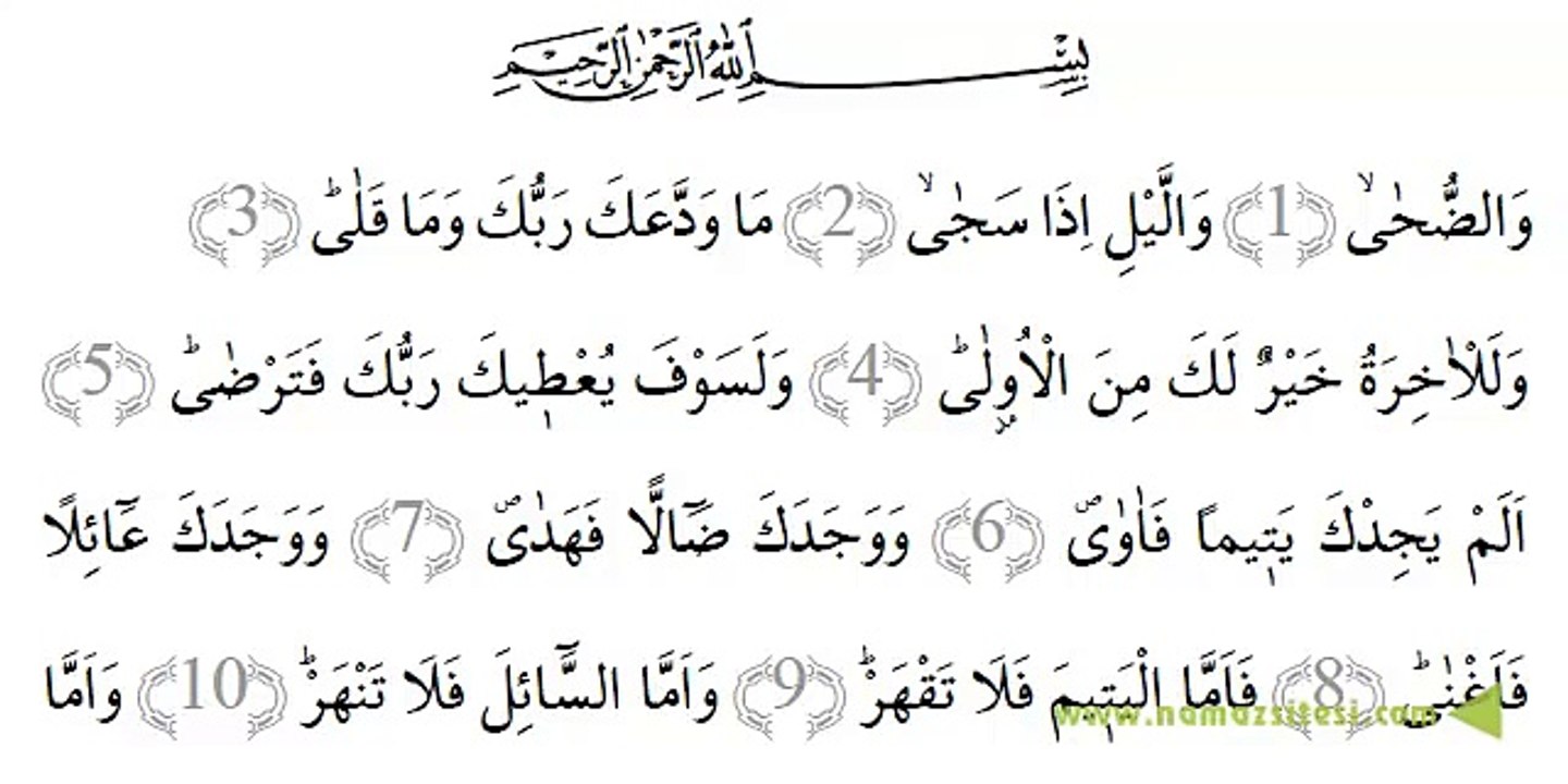 Duha suresi , Okunuşu ve Maili, Videolu sesli dinle ve izle öğren