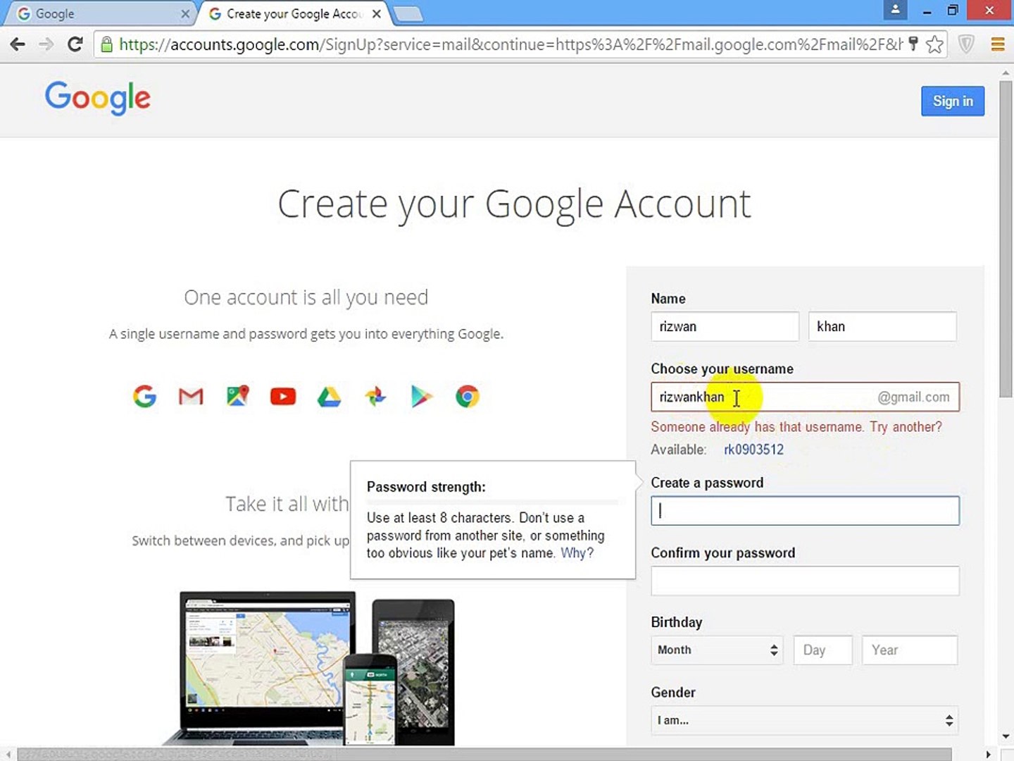 how to create gmail account