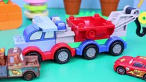 Duplo Peppa Pig with Toy Duplo Lego Cars and Batman with Spiderman and Disney Cars Lightning