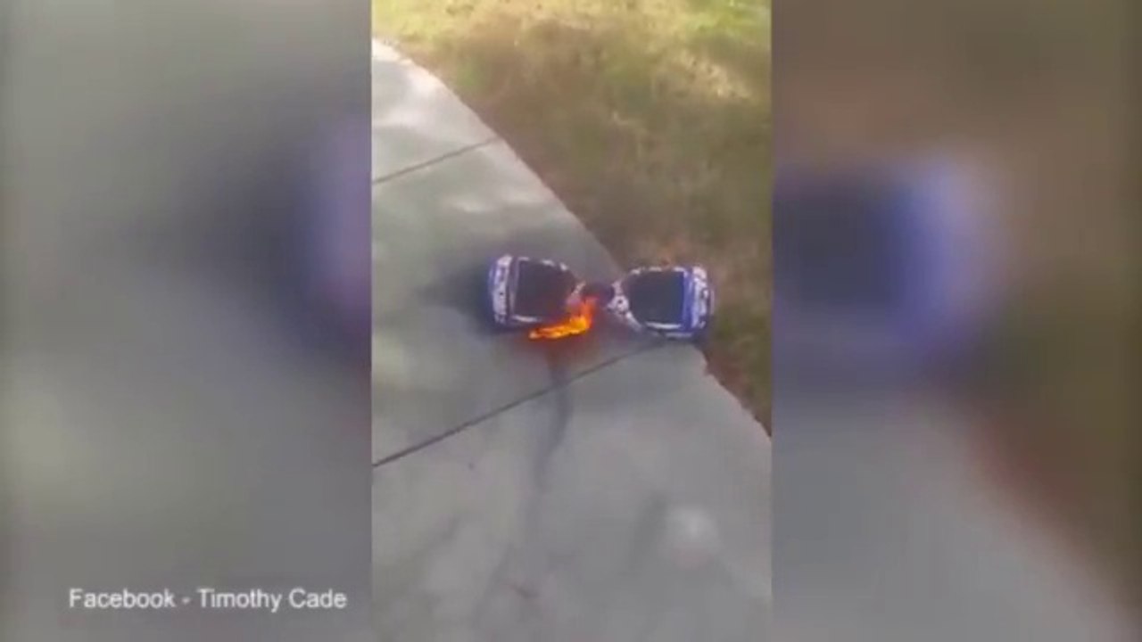 Shocking moment hoverboard catches fire and explodes INCREDIBLE