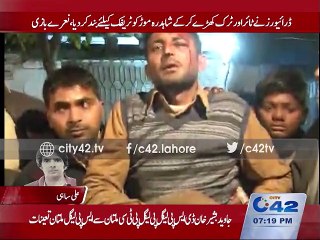 Truck drivers protest against the detention of fellow driver