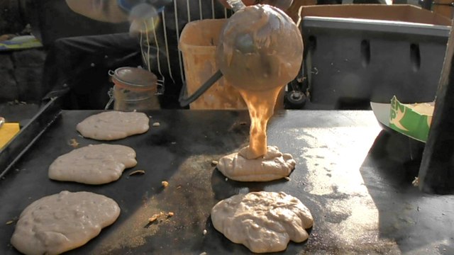 London Street Food. Coconut Pancakes with Salted Caramel. Eaten in Camden Town