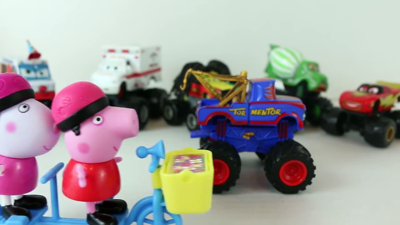 Peppa Pig and Suzy Sheep Bicycle Together Narrated by Disney Cars Mater the Greater Toy
