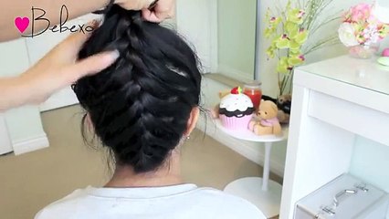 Upside Down French Braid Hair Bow   Sock Bun Updo Hair Tutorial - Bebexo