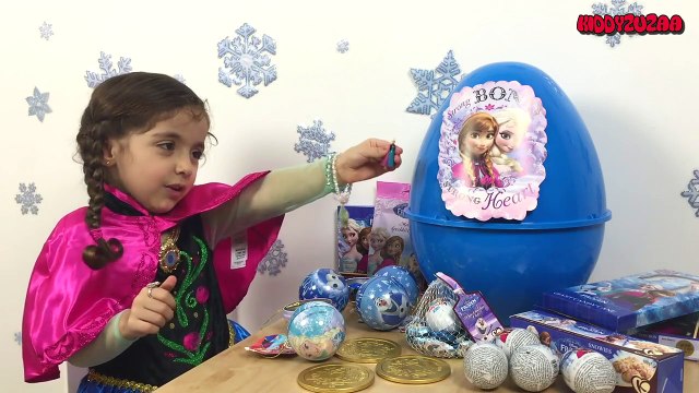 Frozen Giant Surprise Egg Candy Haul Toys ft. Elsa and Anna And Olaf + Kinder Egg + Frozen