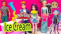 Playdoh Ice Cream Shop with Barbie, Disney Frozen Queen Elsa, Descendants Dolls - Cookiesw
