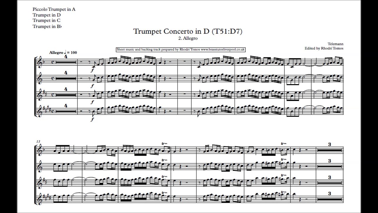 Telemann TWV51 D7 2. Allegro - Trumpet play-along accompaniment