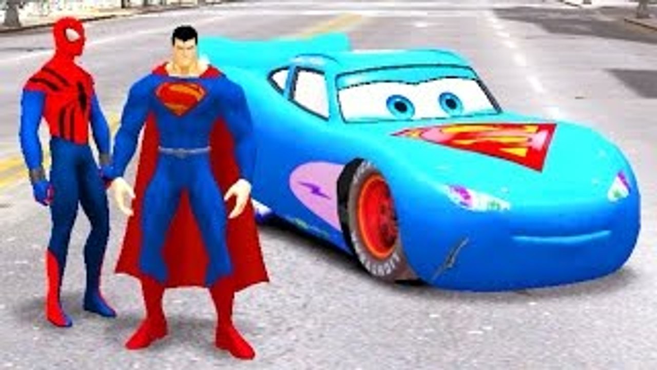 Superman and his Friend SPIDERMAN are Playing w/ Custom Super Lightning McQueen Disney CAR