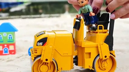 Çizgi Film iş makineleri yol silindiri bahçe yapıyor