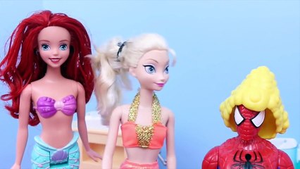 Elsa Barbie Mermaid Doll and Ariels Hair Salon with Spiderman & Bubble Guppie DisneyCarTo