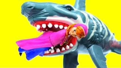 SHARK ATTACK!! Frozen Anna attacked by SHARK!! BATMAN come to the rescue! (Toys Story)