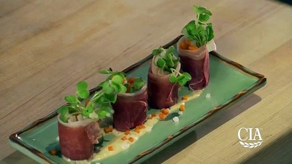 Prosciutto di Parma Rolls with Asian Pear, Daikon Sprouts and Wasabi Aioli