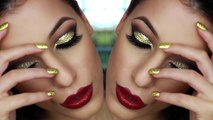 Gold Glitter Cut Crease Smokey Eye - New Years Eve Makeup Tutorial Full HD Video