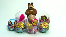 Masha and the bear surprise eggs huevos kinder sorpresa chupa chups toys juguetes