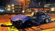 Car crash Ferrari 599 GTO Vs Taxi in Singapore