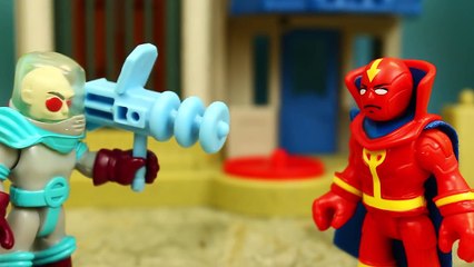 Batman and Superman with The Flash Attempt to Save Red Tornado with Fireman and Fire Truck