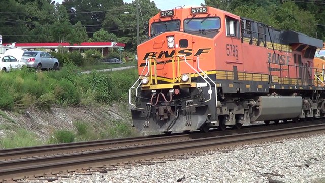 8-25-14 5:00 PM BNSF power leads NS 737 Coal Train NB through Mableton Ga.