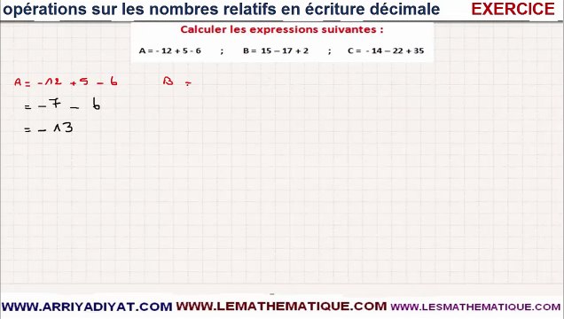Maths 4ème - Les nombres relatifs en écriture décimale Exercice 2