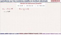 Maths 4ème -  Les nombres relatifs en écriture décimale Exercice 3