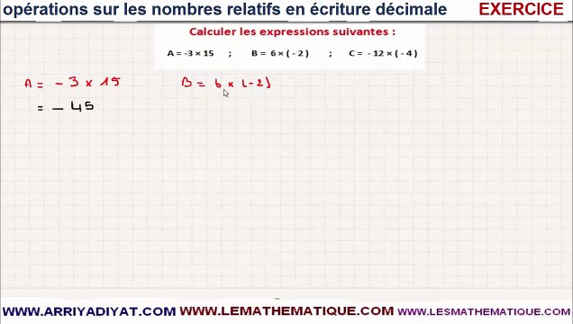 Maths 4ème - Les nombres relatifs en écriture décimale Exercice 3