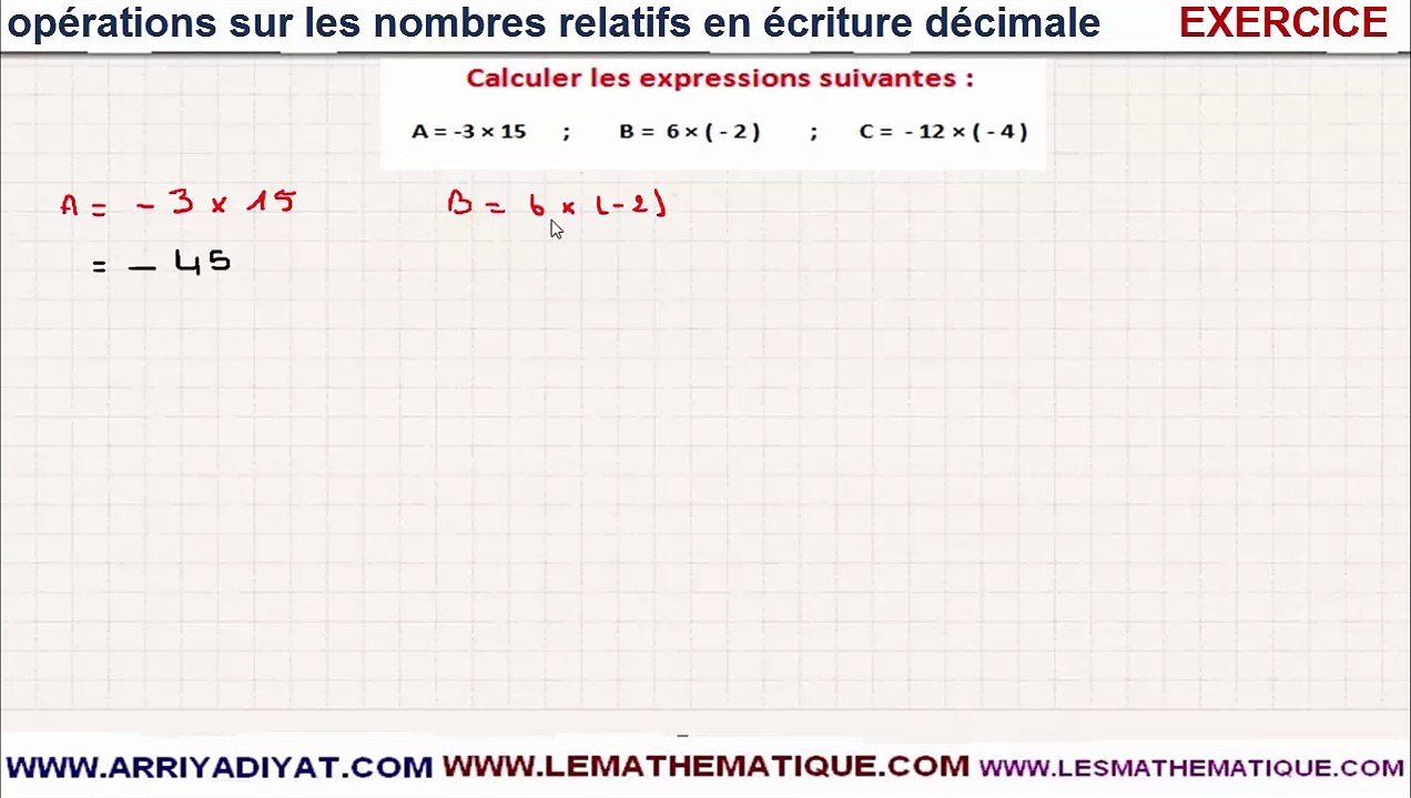 Maths 4ème -  Les nombres relatifs en écriture décimale Exercice 3