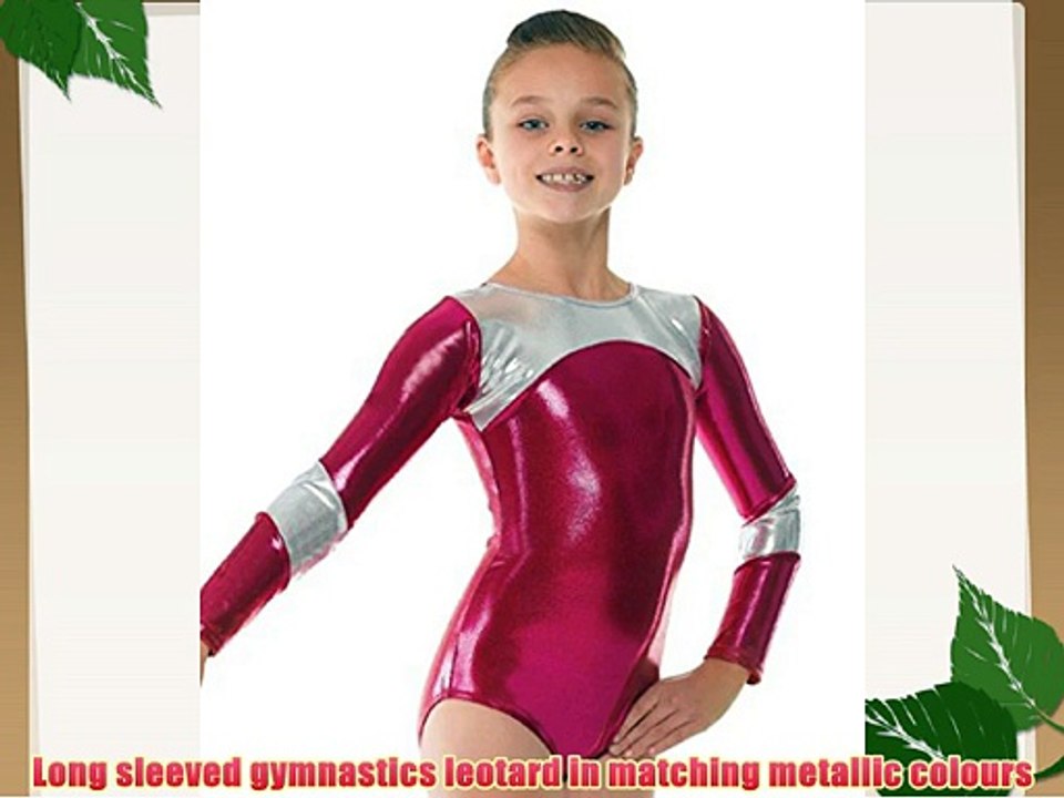 Gymnastics Leotard Long Sleeved Gym Wear Pomegranate Red with Metallic Silver Yoke Lycra Sold