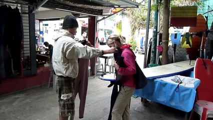 Annelie Pompe and her December surf in the Big Wave Bay, Hong Kong