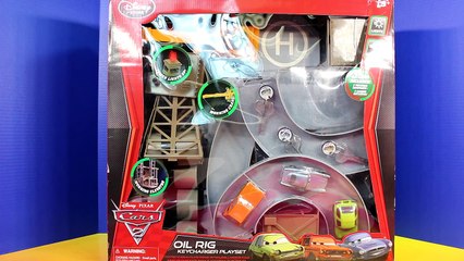 Disney Pixar Cars 2 Oil Rig Keycharger Playset with Lightning McQueen Lemon Finn Mcmissile
