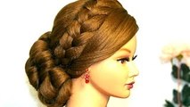 Wedding prom hairstyle for long hair. Updo with french braid