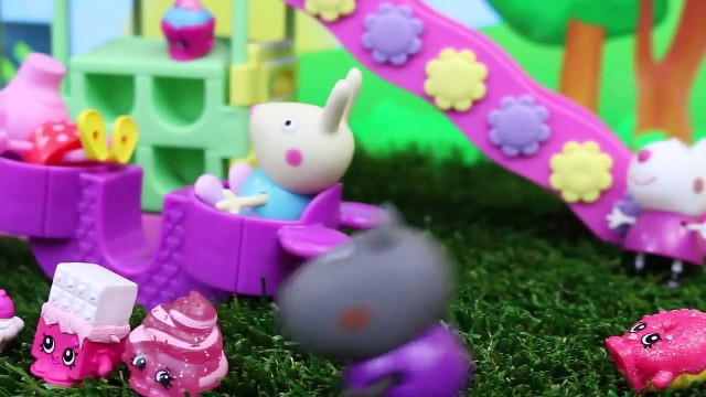PEPPA PIG Gets a SHOPKINS Candy Blaster George Pig at Barbie Kelly Playground Park by DisneyCarToys
