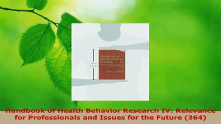 Read  Handbook of Health Behavior Research IV Relevance for Professionals and Issues for the Ebook Free