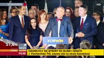 Janusz Korwin-Mikke po ogłoszeniu wstępnych wyników (25.10.2015 Polsat News)