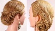 Fishtail braid hairstyle tutorial. Braided updo.