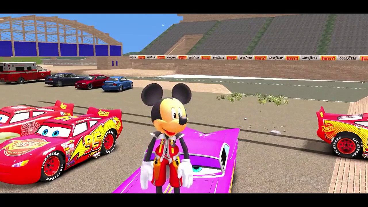 Mickey Mouse Plays w/ Disney Cars Famous Lightning McQueen and Ramone Fun Race w/ Songs